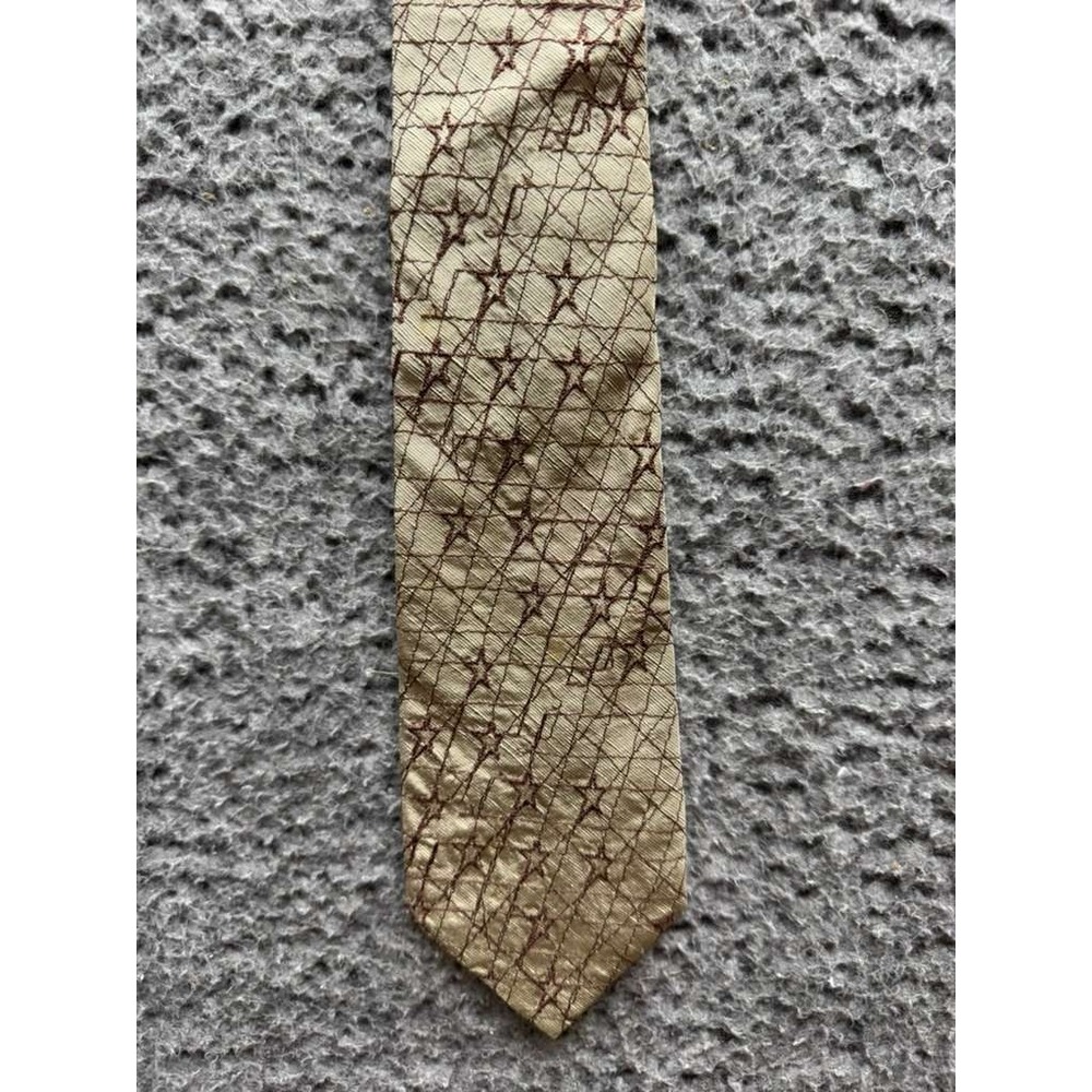 Thierry Mugler Paris Mens 100% Silk Geometric Embroidered Neck Tie Beige 55.5"‎